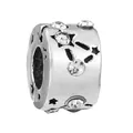 Silver hollow star charm bead with clear cubic zirconia for DIY charm bracelets - Hollow Pentagram Cylinder (2)