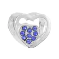 Silver hollow heart charm with blue crystal pavé interior for DIY beaded bracelets - Silver Double Layer Blue Heart Bead (024)