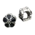 Silberne Blumenperle mit schwarzer Emaille für DIY-Charm-Armbänder geeignet - Großlochperlen / Schwarz
