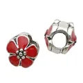 Rote Emaille-Blumenperle mit Silber-Finish für Pandora-Stil Armband Zubehör - Großlochperlen / Rot