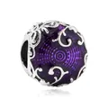 Silver bead charm with purple enamel and vintage hollow floral patterns for DIY bracelets - Purple Enamel Scrolls (40)