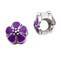 Exquisite lila Emaille-Blumenanhänger für DIY-Armbänder mit silberner Metallbasis - Großlochperlen / Lila