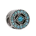 Silver bead charm with sky blue crystal rhinestones for DIY charm bracelets - Standard Spec / Sky Blue Round Charm (26)