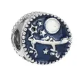 Silver bead charm with midnight blue enamel featuring a crescent moon and stars design - Dark Blue Starry Sky Moon (7)