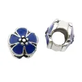 Blue enamel flower charms in antique silver finish for DIY bracelet making - Dark Blue