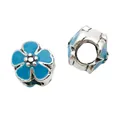 Blue enamel flower beads with large hole design in antique silver finish for DIY bracelets - Sky Blue