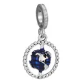 Silver bead charm featuring an earth globe pendant with deep blue enamel continents - 3D Earth Ring (13)