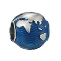 Silver earth globe charm with blue enamel world map and heart for DIY jewelry - Wave Map Earth (15)