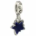 Silver bead charm featuring a deep blue enamel star and sparkling clear rhinestones - Dark Blue Star Pendant (18)