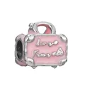 Pink enamel suitcase bead with Love Travels engraving for DIY jewelry charm bracelets - Pink Travel Case Engraved (21)