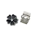Floral charm bead with black enamel petals and a central zircon for DIY bracelets - Black