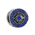 Silver bead charm with blue rhinestones for DIY bracelets, antique metal finish - Standard Spec / Dark Blue Rhinestone Disc (44)