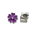 Purple enamel five-petal flower bead with crystal center for DIY jewelry making - Purple