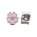 Pink enamel cherry blossom bead with silver finish and zircon for DIY bracelets - Pink