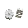 Silver flower charm with white enamel petals and central crystal for DIY bracelets - White