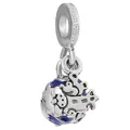 Silver airplane and blue enamel globe charm with sparkling cubic zirconia on bail - Airplane Orbit Earth (26)
