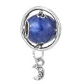 Silver bead charm featuring a blue marble planet and a crescent moon pendant with zircons - Planet Saturn Moon (27)