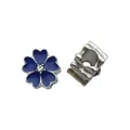 Blue enamel flower charm bead with center crystal for DIY jewelry bracelets - Dark Blue