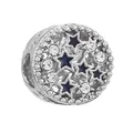 Silver round charm with blue enamel stars and cubic zirconia for DIY bracelets - Blue Star Pavé Ball (28)