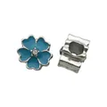 Blue enamel cherry blossom bead in silver metal with small zircon for DIY bracelets - Lake Blue