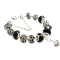 DIY charm bracelet with black faceted glass beads and silver crown pendants - Black Glass Bead Style (DZ29)