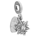 Silver heart and snowflake charm with crystals and You Love engraving for bracelets - Text Heart Flower (34)