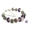 Elegant purple crystal charm bracelet with silver crown beads and floral accents - Purple Crown Style (DZ30)