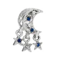 Silver crescent moon charm with dangling stars and blue crystals for DIY bracelets - Star Moon Blue Gem (35)