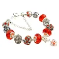 Sparkling silver charm bracelet with red multifaceted glass beads and a crown pendant - Red Crown Style (DZ31)
