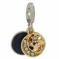 Silver crown star and moon charm with blue enamel for DIY charm bracelets - Moon Star Double Disc (37)