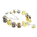 Classic silver snake chain bracelet with yellow crystal beads and crown charms - Yellow Crown Style (DZ32)