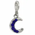 Silver crescent charm pendant with dark blue crystals and polished hanging loop - Dark Blue Gem C Shape (39)