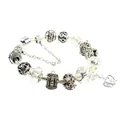 Silver crown charm bracelet featuring faceted clear crystal beads and heart pendant - Silver Crown Style (DZ34)