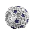 Silver bead charm with hollow sphere design and blue enamel stars for DIY jewelry - Blue Star Hollow Ball (40)
