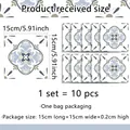 Set of 10 blue mandala self-adhesive wall tile stickers, 15x15cm for kitchen and bathroom - Small Pattern Style (ACZ8705-15)