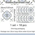 Detail of 20x20cm gray-white vintage tile stickers showing 10 pieces set dimensions - Large Pattern Style (ACZ8705-20)