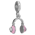 Silver headphone charm with pink enamel and sparkling crystals for DIY bead bracelets - Pink Headphone Pendant (42)