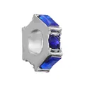 Silver bead charm featuring three deep blue multifaceted crystals for DIY bracelets - Three Blue Gem Bead (43)