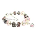 Pandora style silver beaded bracelet with pink crystal beads and crown pendant charm - Pink Crown Style (DZ36)