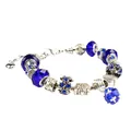 Crystal beaded bracelet featuring dark blue faceted beads and silver heart pendants - Blue Heart Style (DZ11)