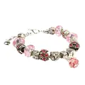 European style silver pink beaded bracelet with owl charms and heart valentine pendant - Pink Heart Style (DZ15)