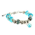 Blue crystal charm bracelet with silver owl and flower pendants for women - Blue Heart Style (DZ16)