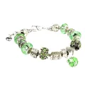 Silver beaded charm bracelet with emerald green glass beads and heart clover charms - Emerald Green Heart Style (DZ17)