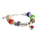 Colorful crystal beaded charm bracelet with heart pendant and silver metal accents - Colorful Heart Style (DZ18)