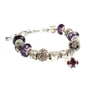 Purple crystal beaded bracelet with silver crown and cross charm in a Pandora style - Purple Cross Style (DZ19)