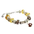 Charming beaded snake chain bracelet with yellow faceted glass and crown charms - Yellow Sphere Style (DZ20)