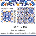 Detailed size chart for 10pcs set of retro blue and orange mandala style tile stickers - Style ACZ2021 / 20x20cm
