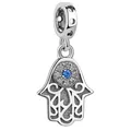 Hamsa Hand charm with blue stone and sparkling zircon for DIY bead bracelets - Hamsa Hand Pendant (B-22) / 5 Pieces Pack