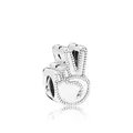 Macro view of silver gesture charm with peace sign and beaded edge for DIY bracelets - Victory Gesture (K7-12)