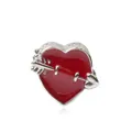 Cupid's arrow heart charm with red enamel oil drop and silver polished metal beads - Heart with Arrow